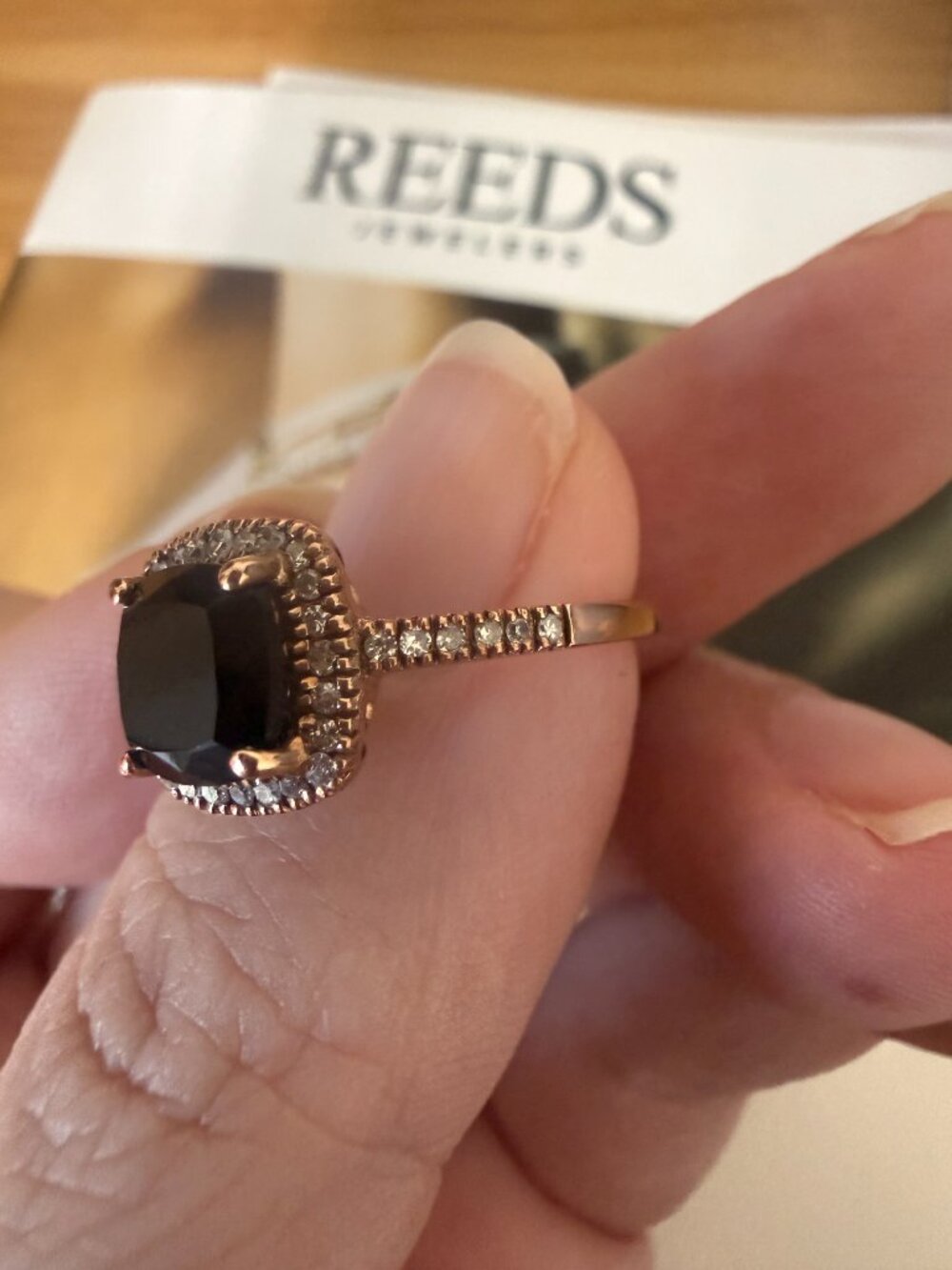NWT REEDS 10K Rose Gold Black Onyx Diamond Halo Ring Size 7 - Picture 11 of 14